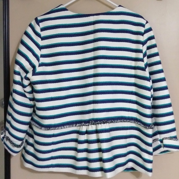 Talbots NWT Stripe Fringe Jacket green cream - Picture 4 of 8